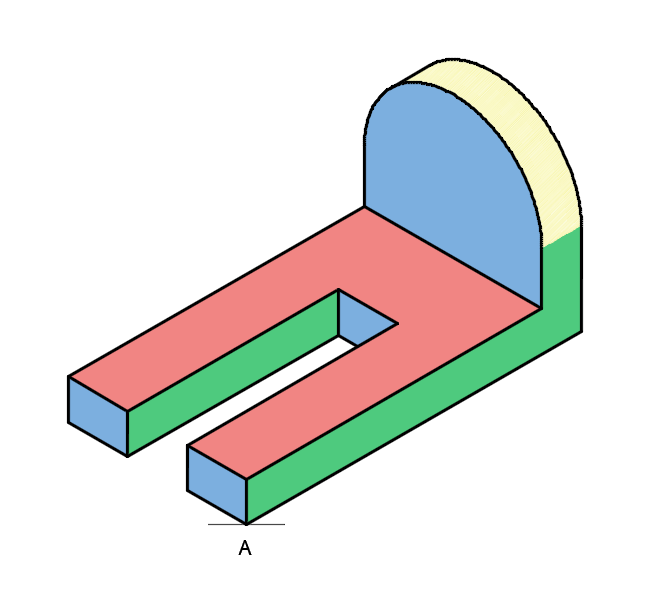 isometric view with semicircle construction